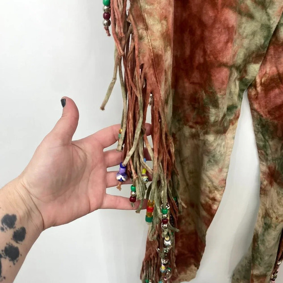 Fashion Collage Fringe Top‎ & Pull-on Pants Set OSFM Red Tie Dye Beaded Hippie - Picture 9 of 16